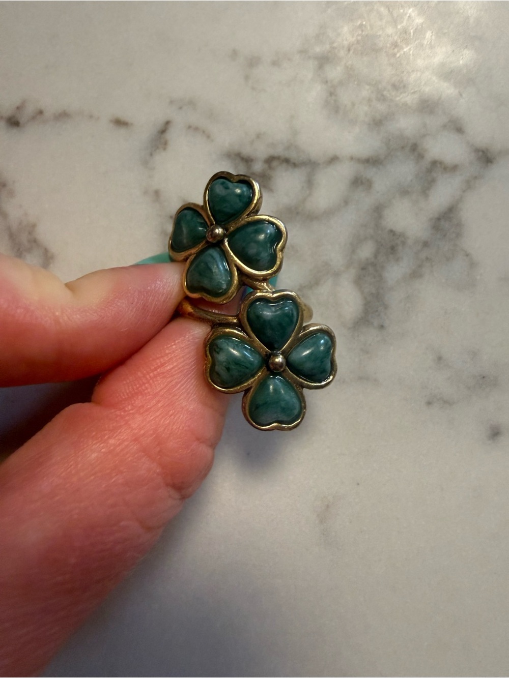 Gold-Tone Green Flower Cluster Ring